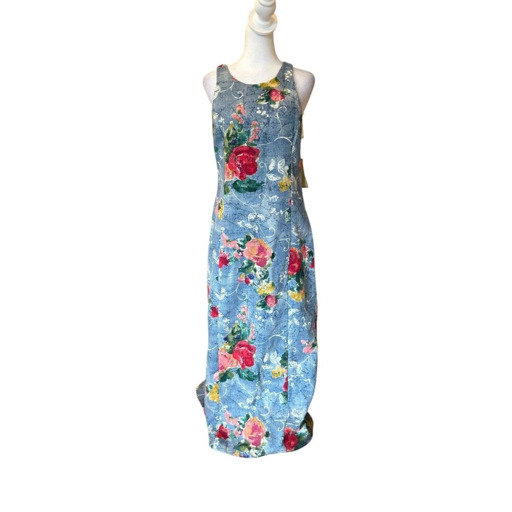 Misty Lane Vintage Deadstock Floral Maxi Dress Cotton Flax Womens Size 10 NEW